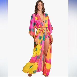Maaji Crayonflower Tariah Kimono Swim Beach Cover Up Dress Large
